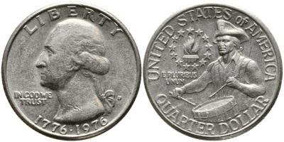 США 25 центов (квотер) 1976 D, 200 лет независимости (1776-1976), Вашингтон, барабанщик KM 204 медь плакированная медно-никелем 3336-653