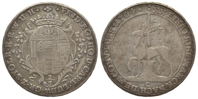 Штольберг-Штольберг 2/3 талера 1764 C KM 37 серебро 1522-714