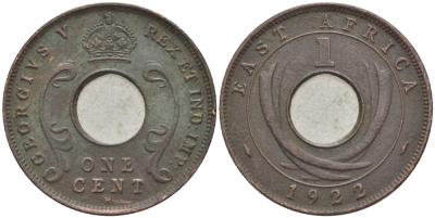 Британская Восточная Африка 1 цент 1922 H, Георг V (1910-1936) KM 22 бронза 108-1157