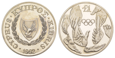 Кипр 1 фунт 1992 XXV летние Олимпийские игры, Барселона '92, тираж 8.000 экземпляров KM 67 медно-никель BU 1521-1444