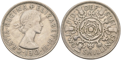 Великобритания 2 шиллинга (флорин) 1965 Елизавета II (1952-2022) KM 906, Spink 4146 медно-никель 4587-936
