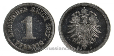 Германия 1 пфенниг 1917 E KM 24, J. 300, Weege 2 алюминий PROOF 00-815-43
