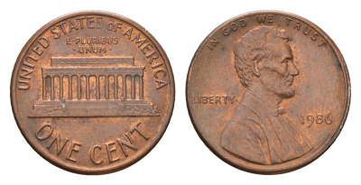 США 1 цент 1986 Авраам Линкольн KM 201b цинк плакированный медью 4613-637