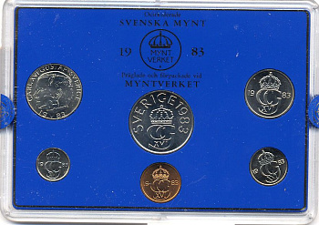 Швеция набор монетного двора из 6 монет 1983 в пластике, Карл XVI Густав (1973- ) KM MS27 UNC 5-4-2-61
