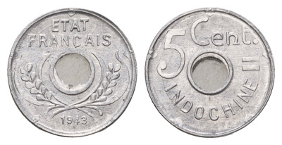 Французский Индокитай 5 сантимов 1943 год-тип KM 27 алюминий UNC 4380-1167