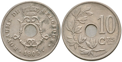 Бельгия 10 сантимов 1905 Belgique KM 52 медно-никель 4543-322