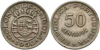 Ангола 50 сентаво 1950 300 лет революции 1648 года KM 72 никель бронза 4121-1216