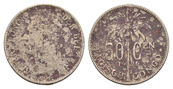 Бельгийское Конго 50 сантимов 1926 Надпись на голландском - 'ALBERT KONING DER BELGEN' KM 23 медно-никель 4650-427