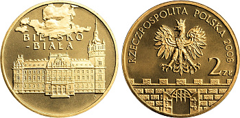 Польша 2 злотых 2008 MW, серия города Польши, Бельско-Бяла KM 663 нордик UNC 4676-522