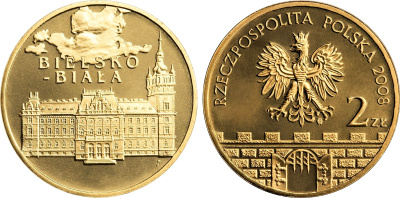 Польша 2 злотых 2008 MW, серия города Польши, Бельско-Бяла KM 663 нордик UNC 4676-522