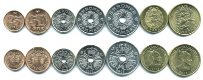 ДАНИЯ НАБОР ИЗ 7 МОНЕТ 2005 UNC N2-64