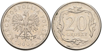 Польша 20 грошей 2005 MW KM 280, Parchimowicz 705m медно-никель 4580-713