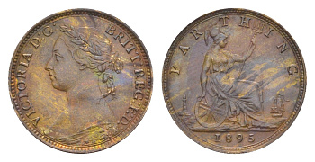 Великобритания 1 фартинг 1895 Виктория (1837-1901), старый профиль королевы (тип) KM 753, Spink 3958 медь aUNC 1516-1031