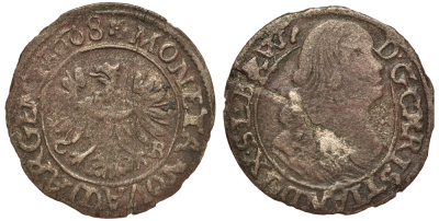 Силезия-Легница-Бжег 1 крейцер 1668 Кристиан (1639-1672), вес 0,65 гр. Fr. u.S.1929 серебро 1516-732