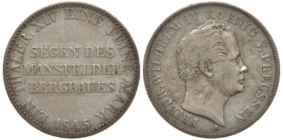 Пруссия 1 талер 1845 А, Фридрих Вильгельм IV (1840-1861) KM 446, AKS 75, Dav. 770, Kahnt 376, Thun 257 серебро 413-4443