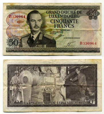Люксембург 50 франков 1972 Pick 55а бумага 8589-16-2-1