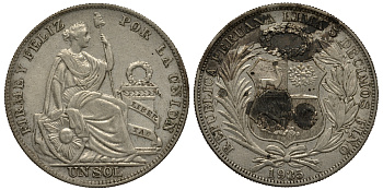 Перу 1 соль 1935 KM 218.2 серебро 272-1025