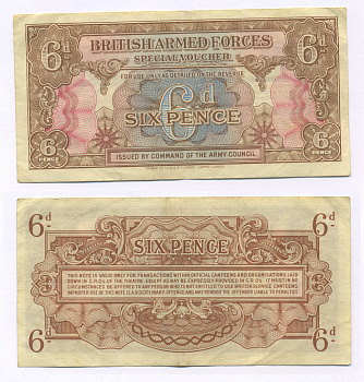 АНГЛИЯ 6 ПЕНСОВ 1946 TDLR, ДЛЯ ВООРУЖЕННЫХ СИЛ Pick M10a бумага 7214-13-3-2