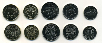 Исландия лот из 5 монет 2005-2008 (1, 5, 10, 50, 100 крон), рыбы UNC N2-15