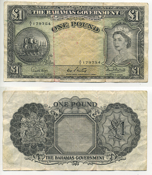 Багамские острова 1 фунт 1953 Елизавета II Pick 15b бумага 00-000-00