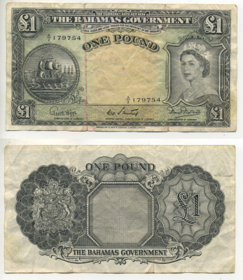 Багамские острова 1 фунт 1953 Елизавета II Pick 15b бумага 00-000-00