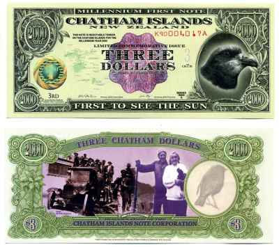 Новая Зеландия, Остров Чатем 3 доллара 1999 пластик UNC (пресс) 7547-3-1-2