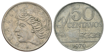 Бразилия 50 сентаво 1970 KM 580a медно-никель 4150-751
