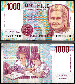 Италия 1000 лир 1990 Pick 114 c бумага 6281-54-3-2