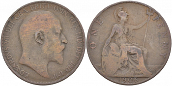 Великобритания 1 пенни 1906 Эдуард VII (1901-1910) KM 794.2, Spink 3990 бронза 4545-214
