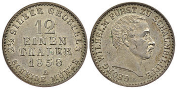Шаумбург-Липпе 1/12 талера 1858 A, Георг Вильгельм (1787-1860) KM 47, AKS 7 серебро 00-812-64