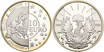Бельгия 10 евро 2005 60 лет освобождения от фашизма KM 252 серебро PROOF 11-077-22