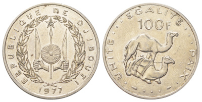 Джибути 100 франков 1977 KM 26 медно-никель aUNC 4616-142