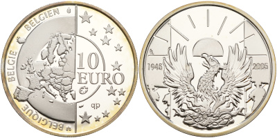 Бельгия 10 евро 2005 60 лет освобождения от фашизма KM 252 серебро PROOF 11-077-22