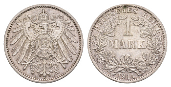 Германия 1 марка 1914 A Weege 18, J. 17, KM 14 серебро 4654-951