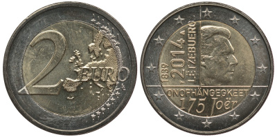 Люксембург 2 евро 2014 175 лет независимости Люксембурга KM 129 биметалл 177-943