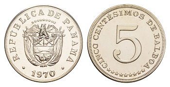 Панама 5 сентесимо 1970 тираж 9.528 экземпляров KM 23.2 медно-никель PROOF 1524-725