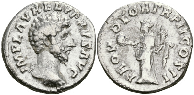 Римская Империя денарий 161 - 162 Луций Вер PROV DEOR TR P II COS II Провиденция Рим Good Very fine RIC 482 серебро 1073-4-61