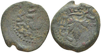 Иудея, Иудейская война 66-70 годов прута 67/68 год амфора, легенда на иврите '2-й год' / легенда на иврите 'свободы Сиона', виноградный лист, Иерусалим Hendin 1360 медь 1073-21-76