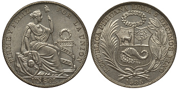 Перу 1 соль 1935 KM 218.2 серебро aUNC 272-615