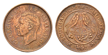 ЮАР 1/4 пенни (фартинг) 1942 Георг VI (1936-1952) KM 23 бронза 4685-755