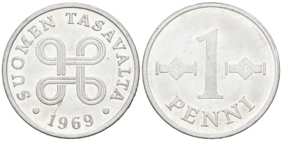 Финляндия 1 пенни 1969 KM 44а алюминий 4564-856