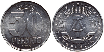 ГДР 50 ПФЕННИГОВ 1973 А KM 12.2 алюминий UNC 4391-115