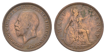 Великобритания 1/2 пенни 1935 Георг V (1910-1936) KM 837, Spink 4058 бронза 4662-1041