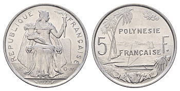 Французская Полинезия 5 франков 1977 KM 12 алюминий UNC 109-934