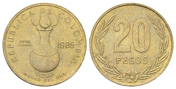 Колумбия 20 песо 1985 редкий год KM 271 алюминиевая бронза aUNC 4128-1113