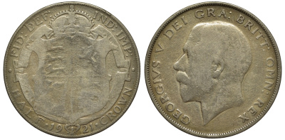 Великобритания 1/2 кроны 1921 Георг V (1910-1936) KM 818.1а, Spink 4021А серебро 1524-313