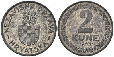 Хорватия 2 куны 1941 королевство KM 2 цинк aUNC 177-1452