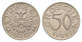 Австрия 50 грошей 1935 KM 2854 медно-никель 54-1555