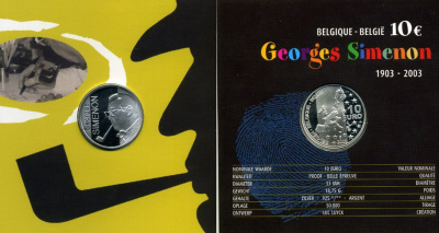 Бельгия 10 евро 2003 100 лет со дня рождения Жоржа Сименона, буклет KM 235 серебро PROOF 6-5-1-06