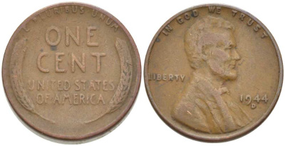США 1 ЦЕНТ 1944 D, ЛИНКОЛЬН KM А132 медь цинк 218-438